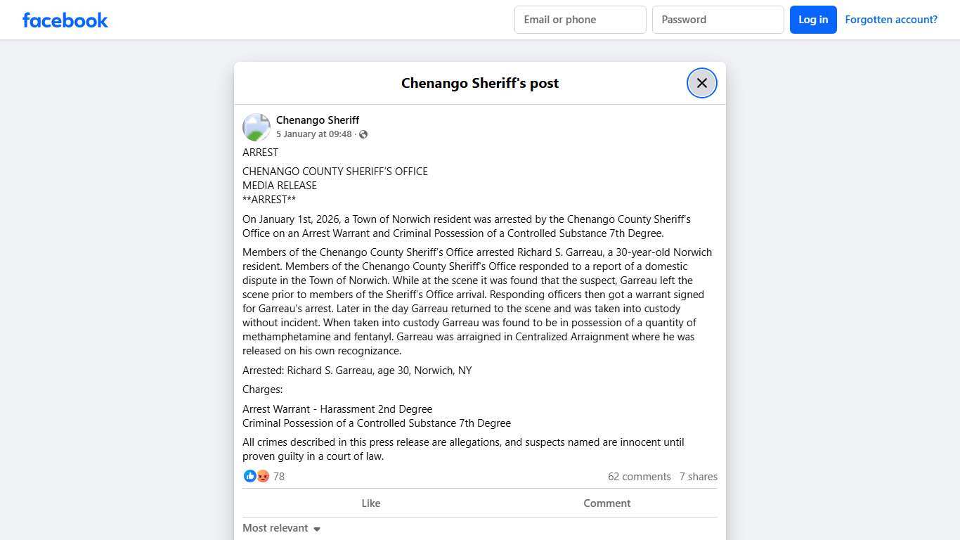 ARREST CHENANGO COUNTY SHERIFF’S... - Chenango Sheriff Facebook