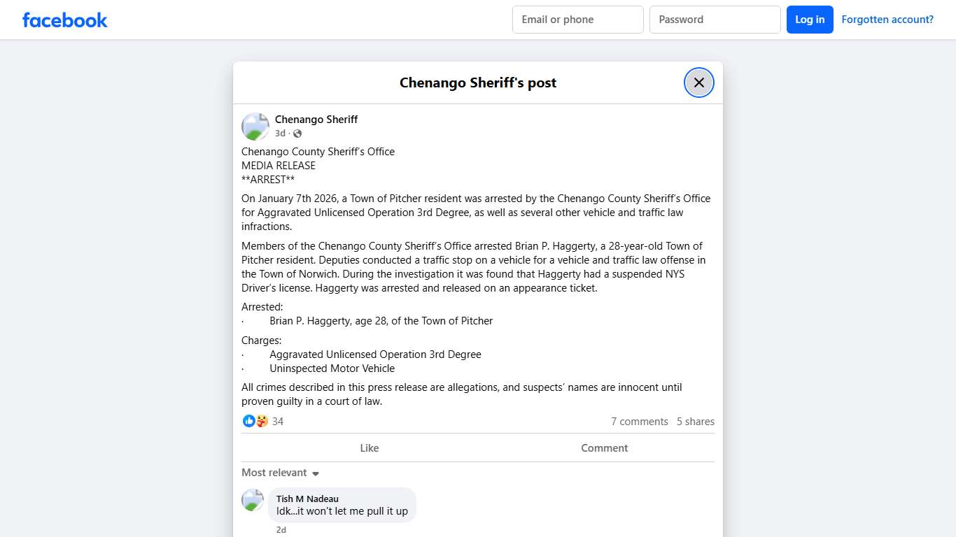 Chenango County Sheriff’s Office MEDIA... - Chenango Sheriff Facebook