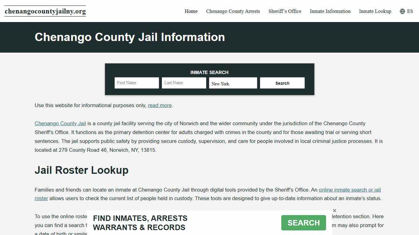 Chenango County, NY Jail Roster, Inmate Info