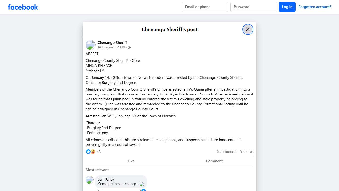 ARREST Chenango County Sheriff’s... - Chenango Sheriff Facebook